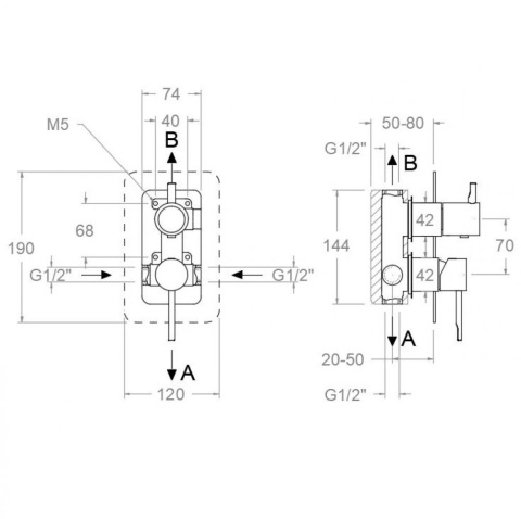 Ramon Soler Bateria prysznicowa podtynkowa, czarny mat, ODISEA z podwójnym wyjściem