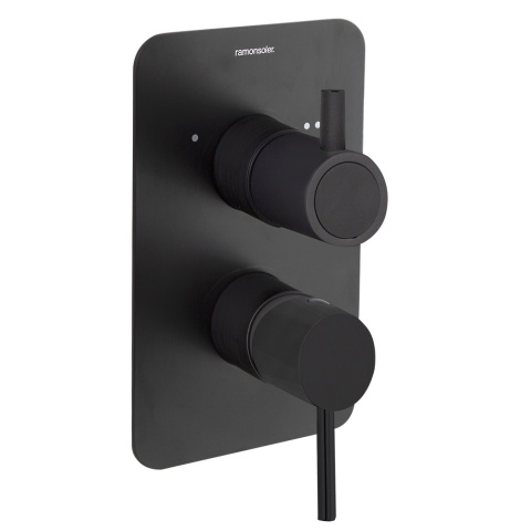 Ramon Soler Bateria prysznicowa podtynkowa, czarny mat, ODISEA z podwójnym wyjściem
