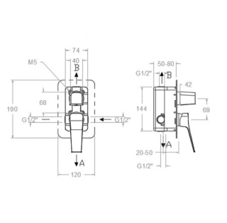 Ramon Soler Bateria prysznicowa podtynkowa, czarny mat, PRISMA z podwójnym wyjściem