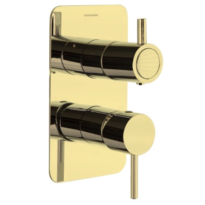 Ramon Soler Bateria prysznicowa podtynkowa, szczotkowane złoto, ODISEA z podwójnym wyjściem