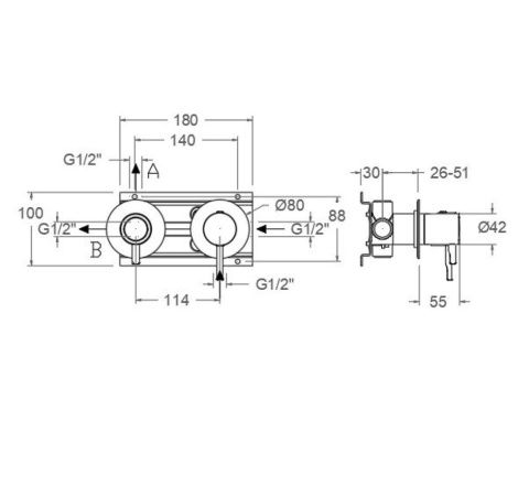 Ramon Soler Bateria prysznicowa podtynkowa, szczotkowane złoto, ODISEA z podwójnym wyjściem