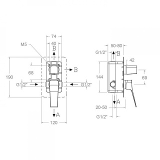 Ramon Soler Bateria prysznicowa podtynkowa, chrom, PRISMA z potrójnym wyjściem