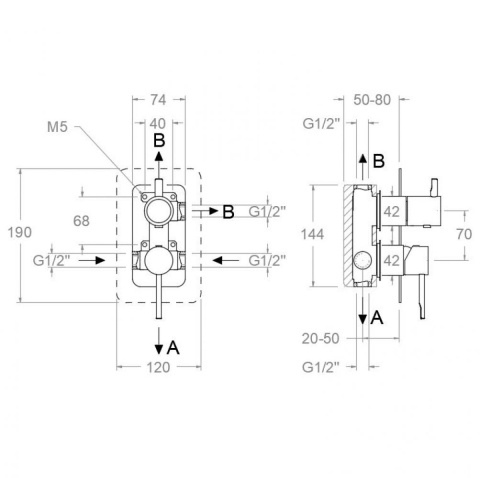 Ramon Soler Bateria prysznicowa podtynkowa, szczotkowana miedź, ODISEA z potrójnym wyjściem