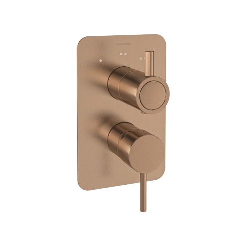 Ramon Soler Bateria prysznicowa podtynkowa, szczotkowana miedź, ODISEA z potrójnym wyjściem