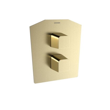 Ramon Soler Bateria prysznicowa termostatyczna podtynkowa, szczotkowane złoto, PRISMA jednokierunkowa