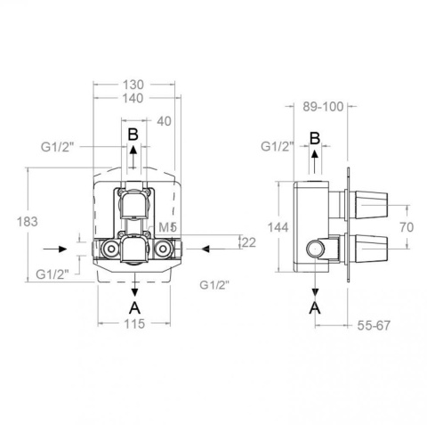Ramon Soler Bateria prysznicowa termostatyczna podtynkowa, chrom, PRISMA dwukierunkowa