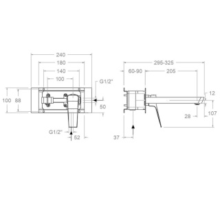 Ramon Soler Bateria umywalkowa podtynkowa ścienna, chrom, PRISMA z prostą wylewką