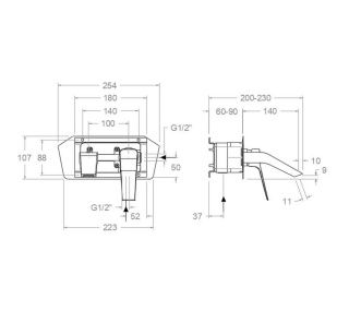 Ramon Soler Bateria umywalkowa podtynkowa ścienna, grafit, PRISMA