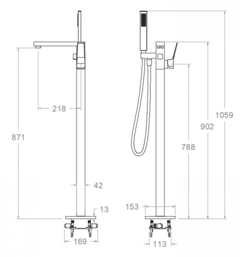 Ramon Soler Wolnostojąca bateria wannowa z zestawem prysznicowym, chrom, PRISMA