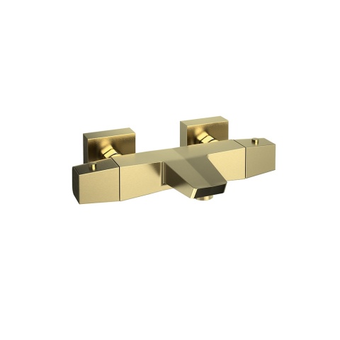 Ramon Soler Bateria wannowo-prysznicowa termostatyczna, szczotkowane złoto, PRISMA