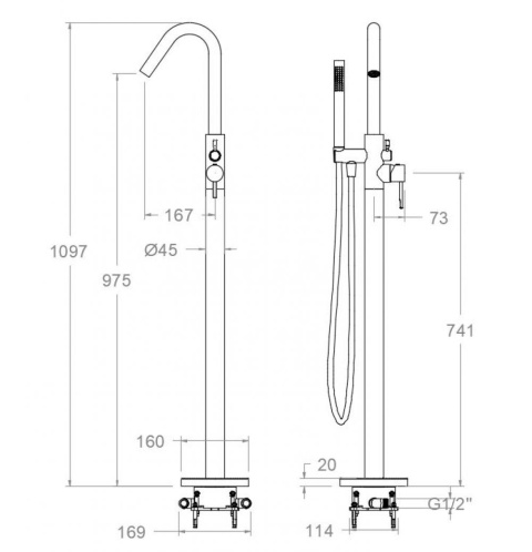 Ramon Soler Wolnostojąca bateria wannowa z zestawem prysznicowym, szczotkowane złoto, ODISEA