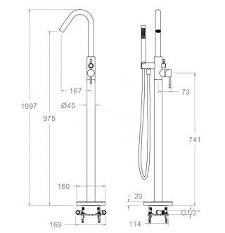 Ramon Soler Wolnostojąca bateria wannowa z zestawem prysznicowym, szczotkowana miedź, ODISEA