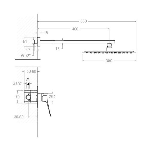 Ramon Soler Zestaw prysznicowy podtynkowy, czarny mat, PRISMA