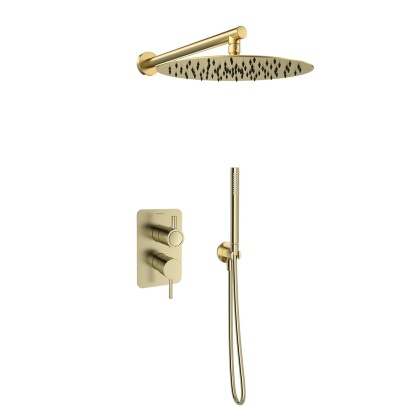 Ramon Soler Zestaw prysznicowy podtynkowy, szczotkowane złoto, ODISEA z podwójnym wyjściem