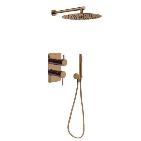 Ramon Soler Zestaw prysznicowy podtynkowy, szczotkowana miedź, ODISEA z podwójnym wyjściem