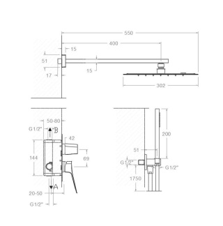 Ramon Soler Zestaw prysznicowy podtynkowy, grafit, PRISMA z podwójnym wyjściem