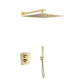 Ramon Soler Zestaw prysznicowy termostatyczny podtynkowy , szczotkowane złoto, PRISMA dwukierunkowy
