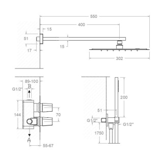 Ramon Soler Zestaw prysznicowy termostatyczny podtynkowy , grafit, PRISMA dwukierunkowy