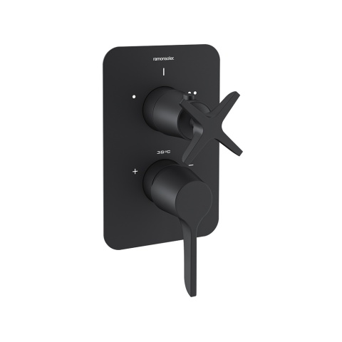 Ramon Soler Bateria prysznicowa podtynkowa, czarny mat, ADAGIO 3-wyjściowa