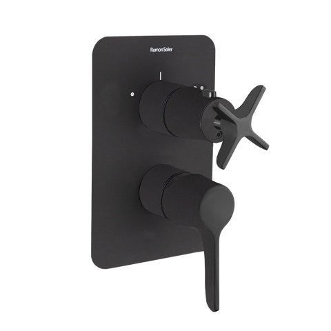 Ramon Soler Bateria prysznicowa podtynkowa, czarny mat, ADAGIO dwuwyjściowa