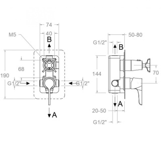 Ramon Soler Bateria prysznicowa podtynkowa, szczotkowane złoto, ADAGIO dwuwyjściowa