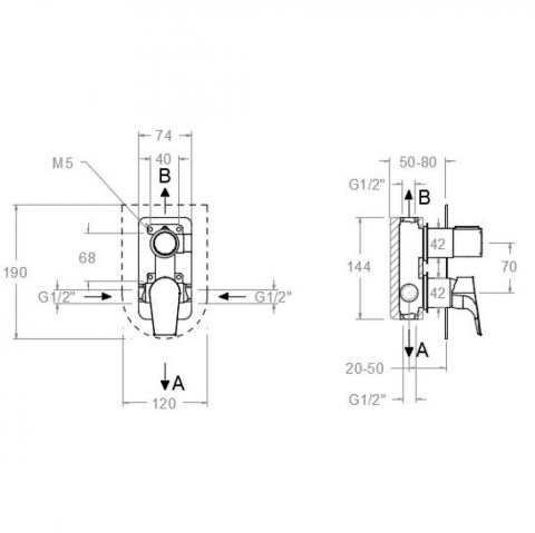 Ramon Soler Bateria prysznicowa podtynkowa, szczotkowana stal, URBAN CHIC 2-wyjściowa