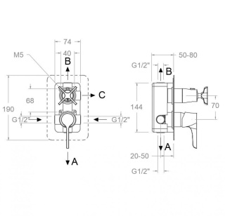 Ramon Soler Bateria prysznicowa podtynkowa, chrom, ADAGIO 3-wyjściowa