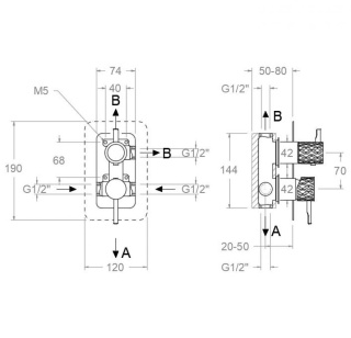 Ramon Soler Bateria prysznicowa podtynkowa, grafit, ODISEA JOYA z potrójnym wyjściem