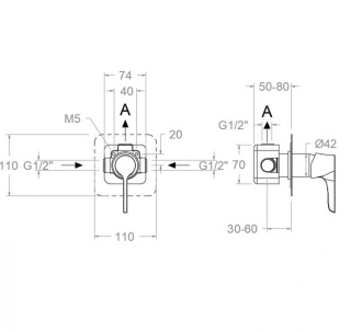Ramon Soler Bateria prysznicowa podtynkowa, grafit, ADAGIO jednowyjściowa