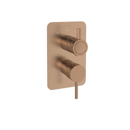 Ramon Soler Bateria prysznicowa podtynkowa, szczotkowana miedź, ODISEA JOYA z potrójnym wyjściem