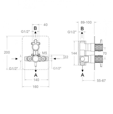 Ramon Soler Bateria prysznicowa termostatyczna podtynkowa, szczotkowane złoto, ODISEA JOYA dwuwyjściowa
