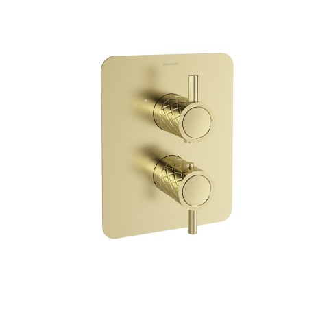 Ramon Soler Bateria prysznicowa termostatyczna podtynkowa, szczotkowane złoto, ODISEA JOYA dwuwyjściowa