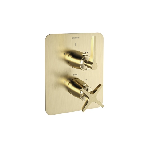 Ramon Soler Bateria prysznicowa termostatyczna podtynkowa, szczotkowane złoto, ADAGIO 2-wyjściowa
