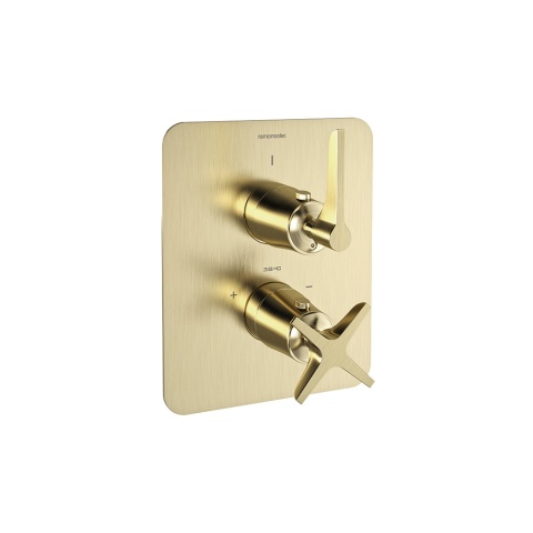 Ramon Soler Bateria prysznicowa termostatyczna podtynkowa, szczotkowane złoto, ADAGIO jednowyjściowa