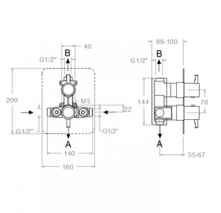 Ramon Soler Bateria prysznicowa termostatyczna podtynkowa, szczotkowane złoto, ODISEA dwuwyjściowa