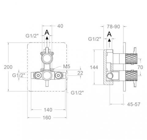 Ramon Soler Bateria prysznicowa termostatyczna podtynkowa, grafit, ODISEA JOYA jednowyjściowa
