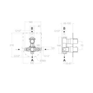 Ramon Soler Bateria prysznicowa termostatyczna podtynkowa, szczotkowane złoto, URBAN CHIC 2-wyjściowa