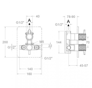 Ramon Soler Bateria prysznicowa termostatyczna podtynkowa, szczotkowana miedź, ODISEA JOYA jednowyjściowa