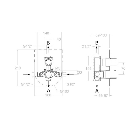 Ramon Soler Bateria prysznicowa termostatyczna podtynkowa, chrom, URBAN CHIC 2-wyjściowa
