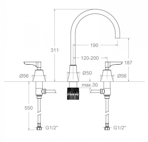 Ramon Soler Bateria umywalkowa 3-wyjściowa 190 mm, czarny mat, ADAGIO