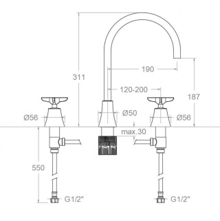 Ramon Soler Bateria umywalkowa 3-wyjściowa 190 mm, szczotkowane złoto, ADAGIO