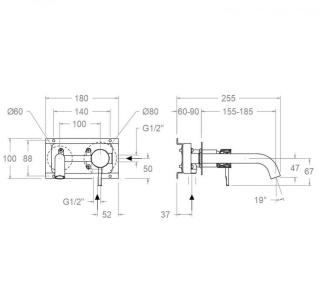 Ramon Soler Bateria umywalkowa ścienna z wylewką 19 cm, chrom, ODISEA JOYA