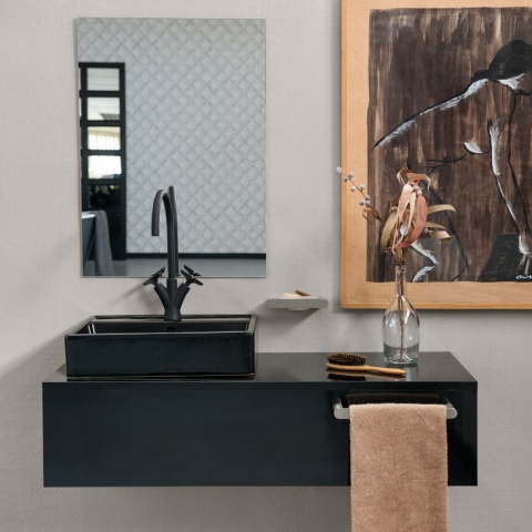 Ramon Soler Bateria umywalkowa dwuchwytowa z obrotową wylewką 170 mm, czarny mat, ADAGIO