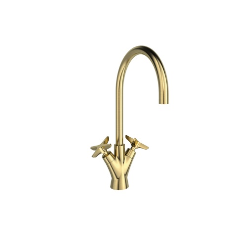 Ramon Soler Bateria umywalkowa dwuchwytowa z obrotową wylewką 190 mm, szczotkowane złoto, ADAGIO