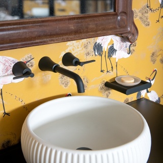 Ramon Soler Bateria umywalkowa podtynkowa ścienna dwuuchwytowa, czarny mat, ADAGIO