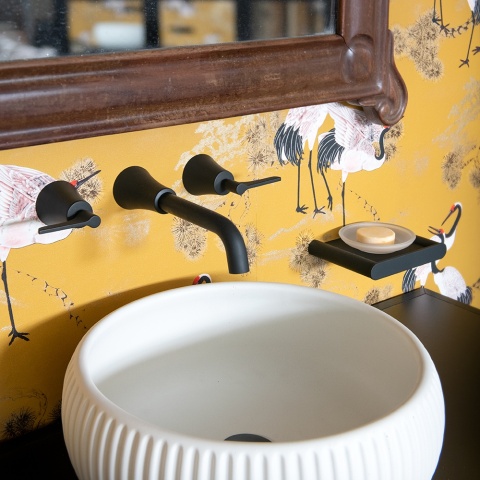 Ramon Soler Bateria umywalkowa podtynkowa ścienna dwuuchwytowa, czarny mat, ADAGIO