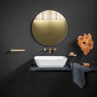 Ramon Soler Bateria umywalkowa podtynkowa ścienna dwuuchwytowa, szczotkowane złoto, ADAGIO