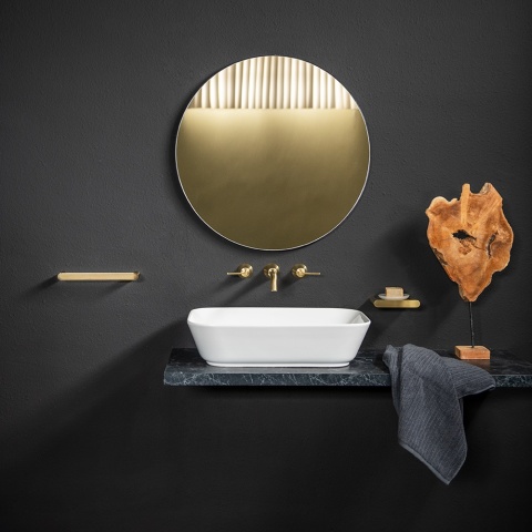 Ramon Soler Bateria umywalkowa podtynkowa ścienna dwuuchwytowa, szczotkowane złoto, ADAGIO