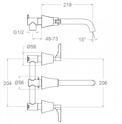 Ramon Soler Bateria umywalkowa podtynkowa ścienna dwuuchwytowa, grafit, ADAGIO