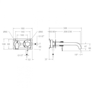 Ramon Soler Bateria umywalkowa ścienna z wylewką 24cm, szczotkowane złoto, ODISEA JOYA